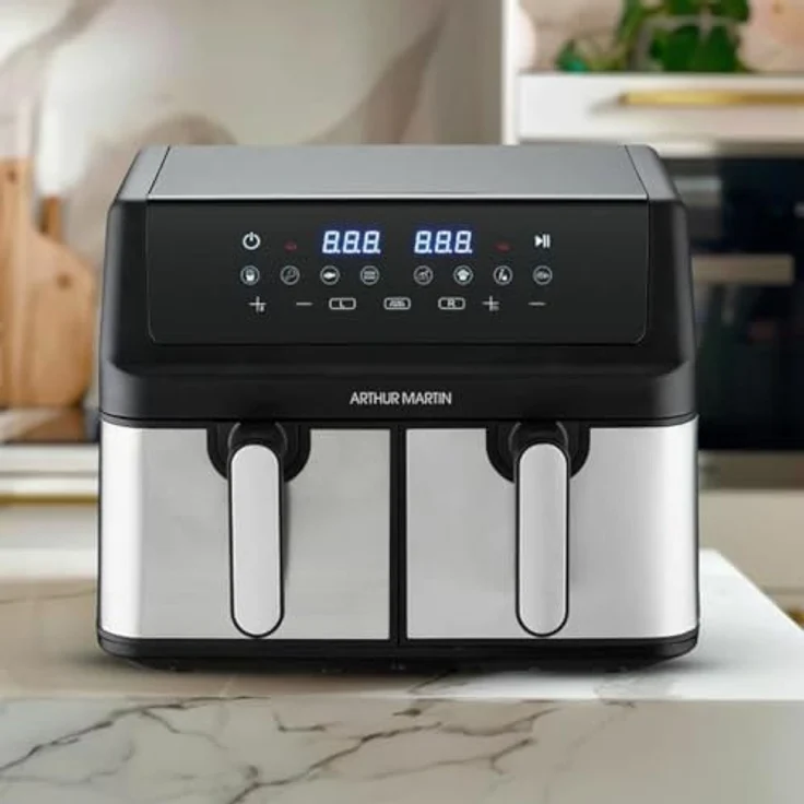 Arthur Martin Airfryer AMPF9, Heißluftfritteuse mit 2 x 4,5L Fässern, 2000W, mehrfarbig, LED-Display – Bild 4