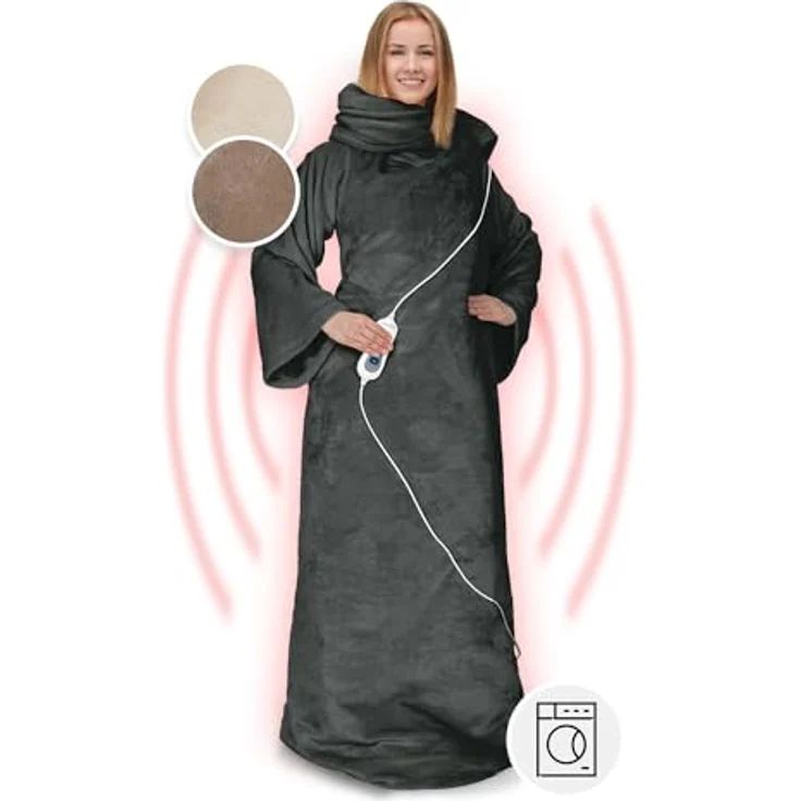 Klarstein Slanket Wärmedecke, Heizdecke mit Abschaltautomatik, Weiche Kuscheldecke mit Ärmeln, 155x180cm Tragbare Decke mit Ärmel zum Anziehen, 3 Stufen, Weicher Fleece-Kuschelanzug für Erwachsene – Bild 1