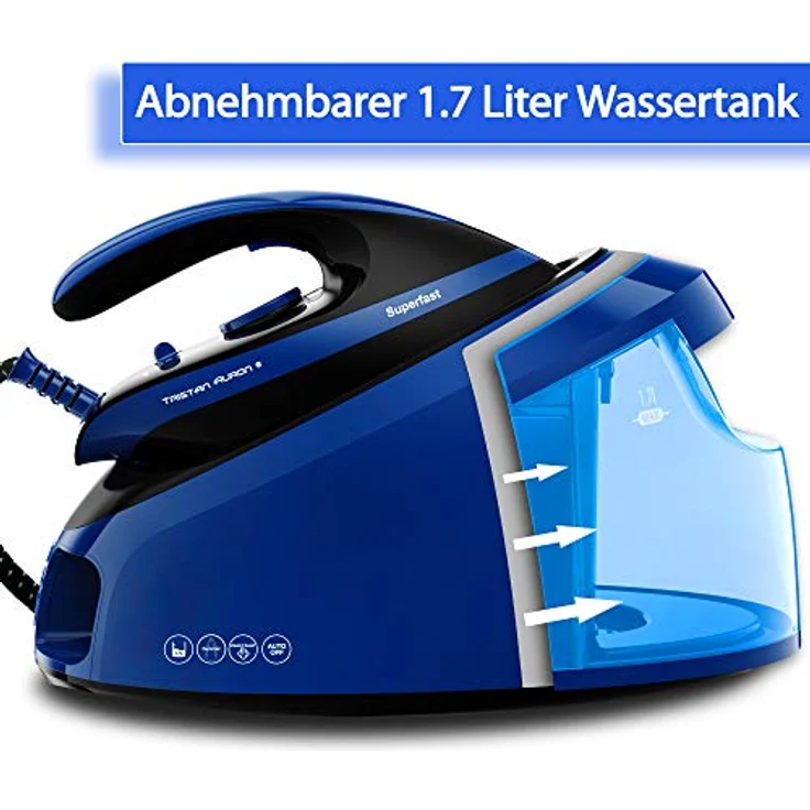 Tristan Auron Dampfbügelstation Superfast, 2800W, 6.5bar, 420g/Min, 1,7L Wassertank, Sicherheitsabschaltung, vertikales Bügeln, blau – Bild 2