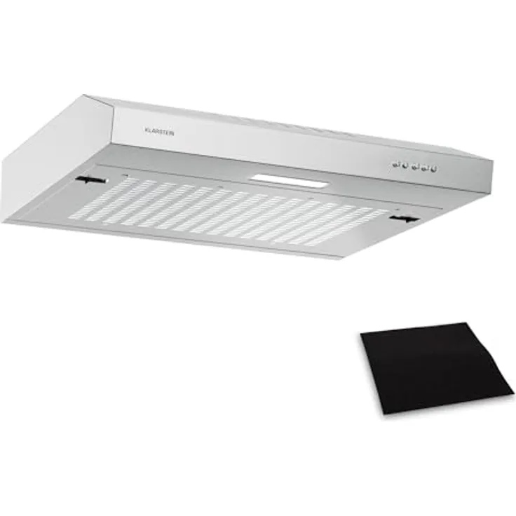 Klarstein SlimVent Dunstabzugshaube Unterbau, 60 cm, 200 m³/h, Energieeffizienz A+, 52 dB, LED-Beleuchtung, spülmaschinengeeignete Filter, Weiß, Silber