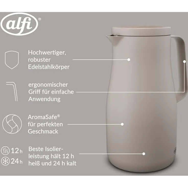 Alfi Isolierkanne Studio Tea, 1 L, beige, doppelwandig, BPA-frei, Vakuum, lebensmittelecht, abnehmbarer Deckel, Schraubverschluss – Bild 3