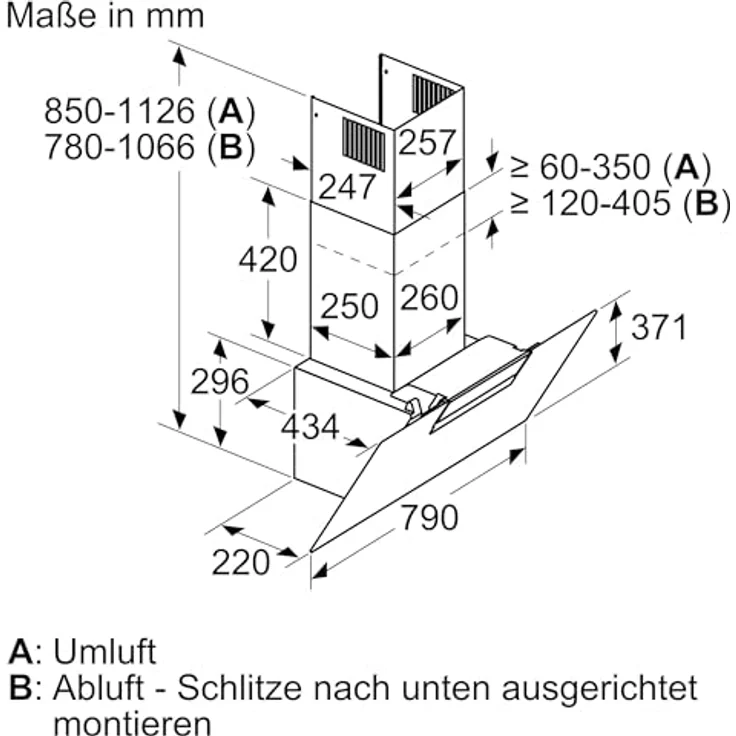 Bosch Serie 2 DWK87EM60, Motorhaube, Kamin abgewinkelt, Breite: 79 cm, Tiefe: 43.4 cm, Absaugung und Rückführung (mit zusätzlichem Rückführungsset), mit internem Motor, Schwarz – Bild 9
