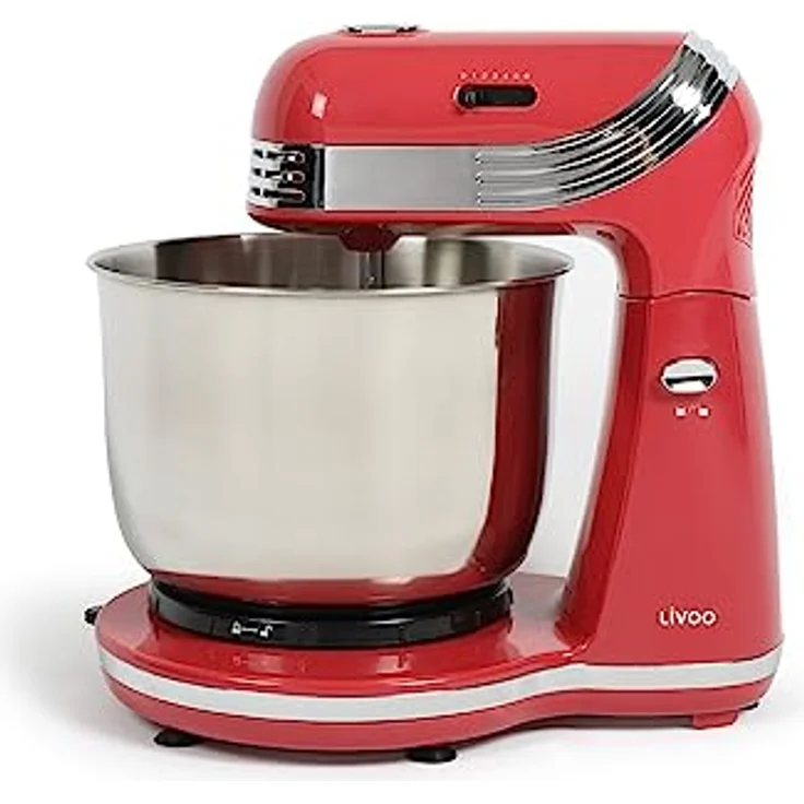 LIVOO DOP137RC Küchenmaschine 250W, 6 Geschwindigkeiten, 3L Edelstahlschüssel, rot – Bild 2