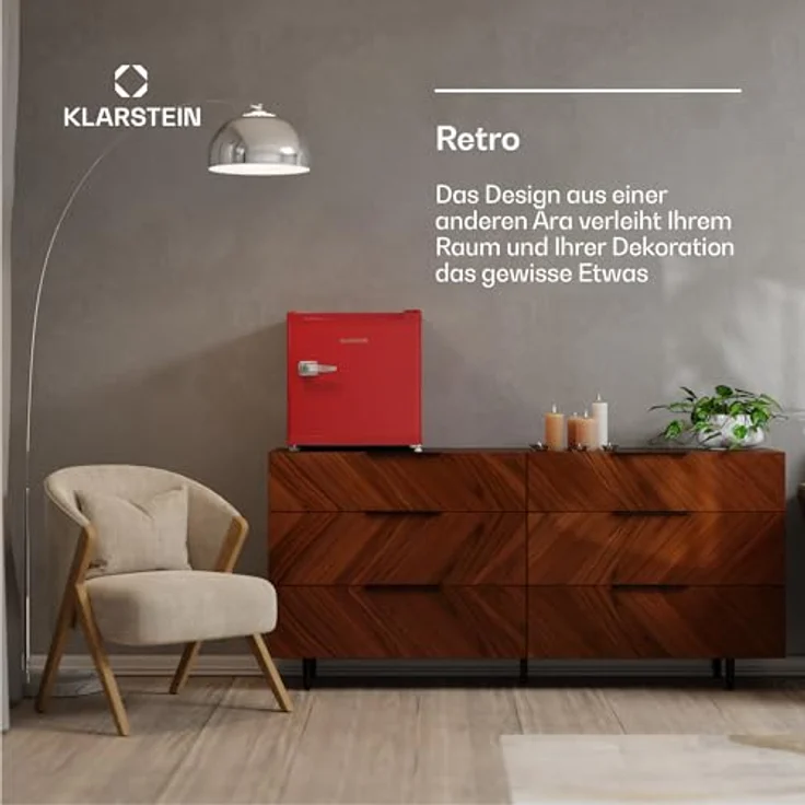 Klarstein Irene Retro Mini-Gefrierschrank, 31L, Flexibler Temperaturbereich -24 °C bis 10 °C, Energieeffizienz C, Leise 38 dB, Kompaktes Design, Rot – Bild 3
