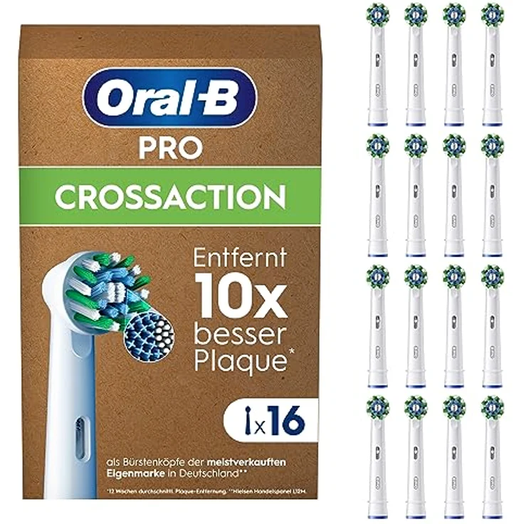Oral-B Pro CrossAction Aufsteckbürsten für elektrische Zahnbürste, 16 Stück, überlegene Zahnreinigung, X-Borsten, Original Oral-B Zahnbürstenaufsatz, briefkastenfähige Verpackung, Made in Germany – Bild 1