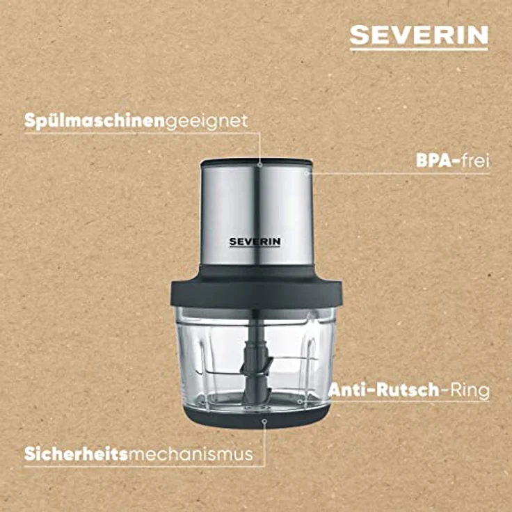 SEVERIN Kabelloser Akku-Universalzerkleinerer, Multizerkleinerer für grobes und feines Zerkleinern, Zerkleinerer mit umfangreichem Zubehör, schwarz-matt/Edelstahl-gebürstet, KM 3866 – Bild 4