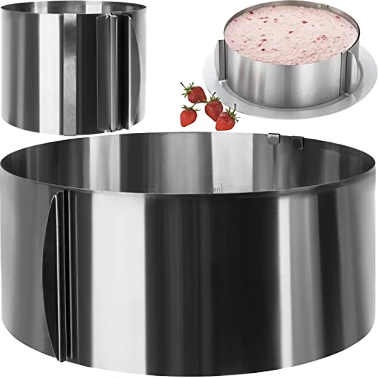 Ruhhy Ruhhy Backring Tortenring, verstellbar 12 cm hoch, Ø 16-30 cm, Edelstahl, Silber, für Profi- und Hobbybäcker – Bild 3
