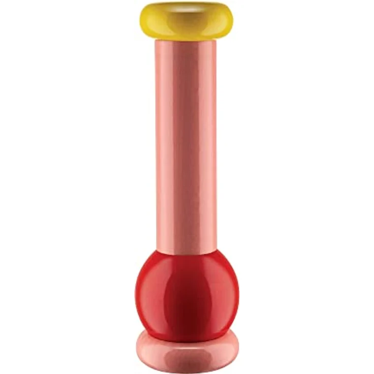 Alessi MP0210 2 Salz-/Pfeffer-und Gewürzmühle aus Buchenholz, 100 Values Collection, Steel, Rosa, Rot, Gelb – Bild 1