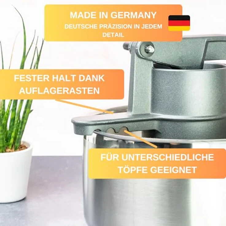 Thiru Spätzlepresse Premium - Kartoffelpresse mit Auflagerasten - Ideal für Spätzle, Kartoffeln, Säfte - Made in Germany - inkl. E-Book mit 25 Rezepten (Fädle, Anthrazit) – Bild 5
