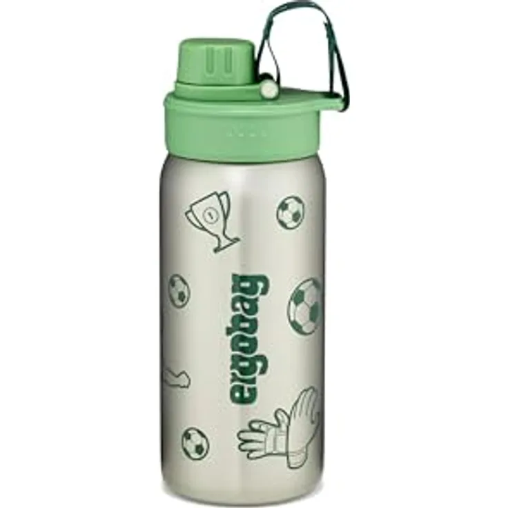ergobag Trinkflasche aus Edelstahl, 0,5 l, auslaufsicher mit Namensschild, Farbe Green