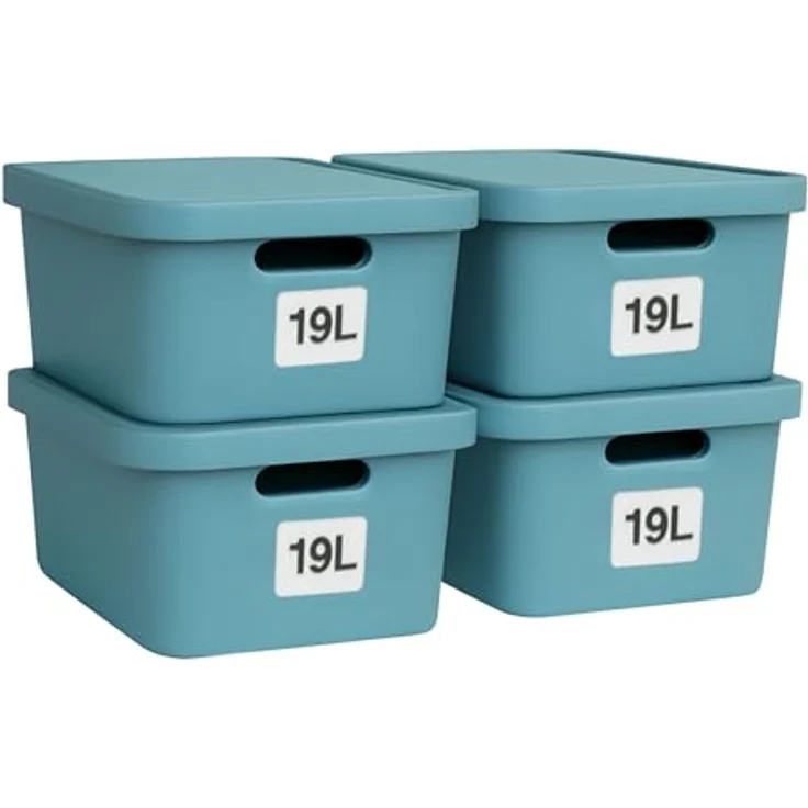 Plastard Aufbewahrungsboxen mit Deckel 19 L, 4er-Set, Stapelbar, BPA-frei, Robuste Kunststoffbox in Blau für Küche, Bad, Büro, Kinderzimmer – Bild 1