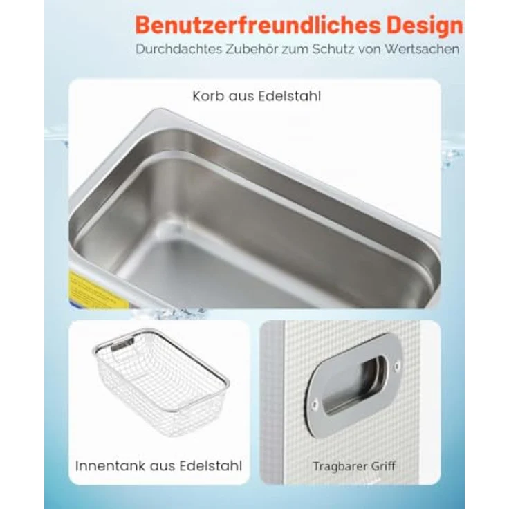 VEVOR Ultraschallreiniger 2,85 L, Hochleistungs-Ultraschallreinigungsmaschine mit 120 W und 40 kHz für Schmuck, Brillen und Uhren, Edelstahlqualität – Bild 4