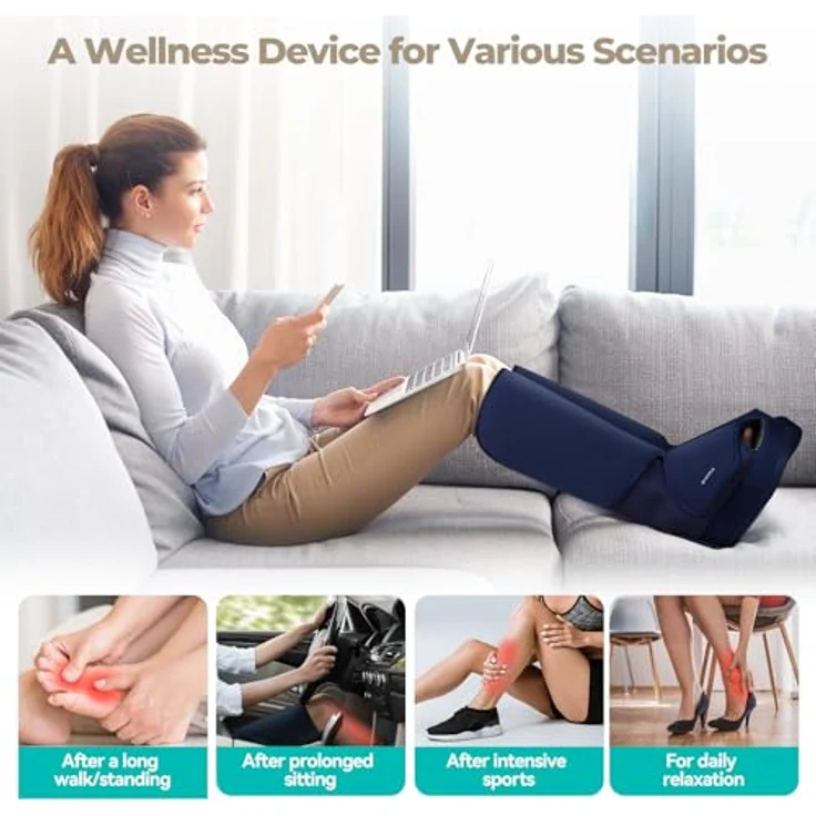 Aspria 2-in-1 Fußmassagegerät mit Luftkompression, Vibration und Wärmetherapie für geschwollene Beine, kabelloses Design (Blau) – Bild 3