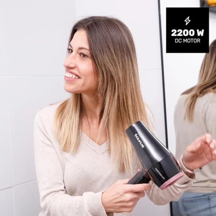 Taurus Alize 2200 Lite Haartrockner, 2200 W, 2 Geschwindigkeits- und Temperatureinstellungen, Kaltluftstoß, kompakt, ultraleicht, tragbar, inkl. Konzentrator, Schwarz – Bild 2