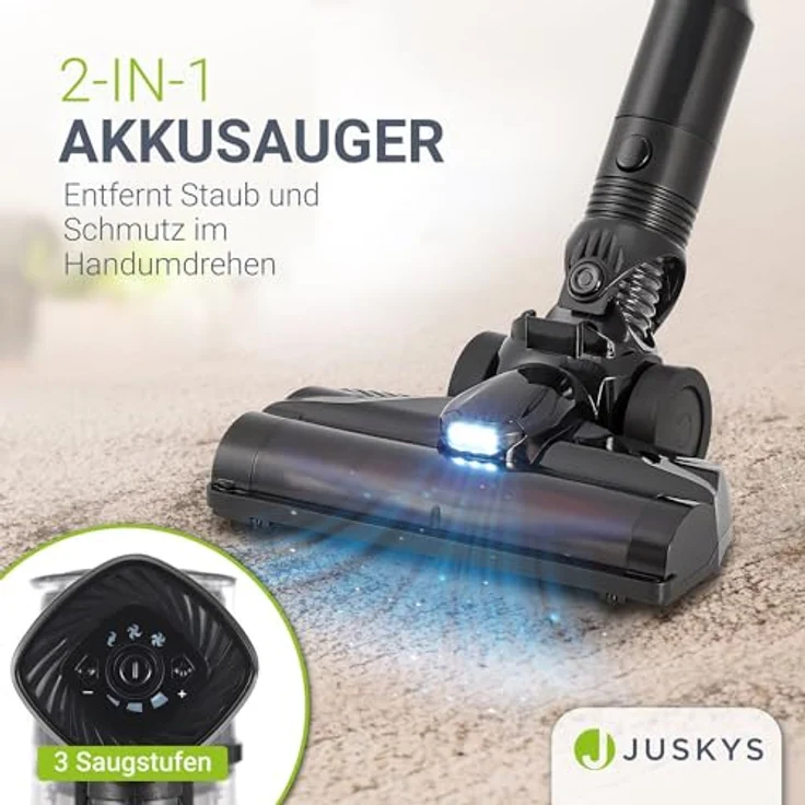 Juskys 2-in-1 Akkustaubsauger VC2101 - kabellos & beutellos - HEPA Filter, Düsen & Wandhalterung - Akku Staubsauger Schwarz – Bild 2