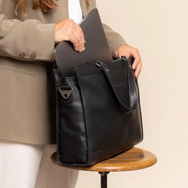 The Chesterfield Brand Manly Schultertasche, 100% Leder mit Laptopfach, schwarz, 40 cm x 11 cm x 30 cm – Bild 2