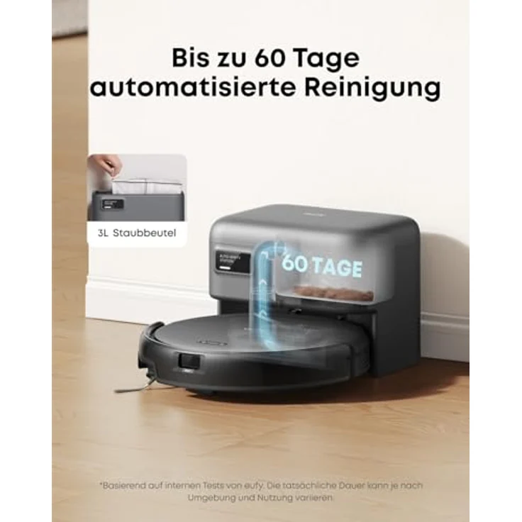 eufy C10 Saugroboter mit Automatischer Absaugstation, 7,3 cm Ultraflaches Design, 4000 Pa Saugkraft, Teppichreinigung, Ausfahrbare Seitenbürste, Punktlaser- & Infrarot-Navigation – Bild 3