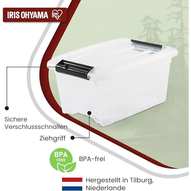 IRIS OHYAMA stapelbare Aufbewahrungsboxen mit Klickverschluss, Plastik, transparent Deckel, 5 L, 3er Set – Bild 5