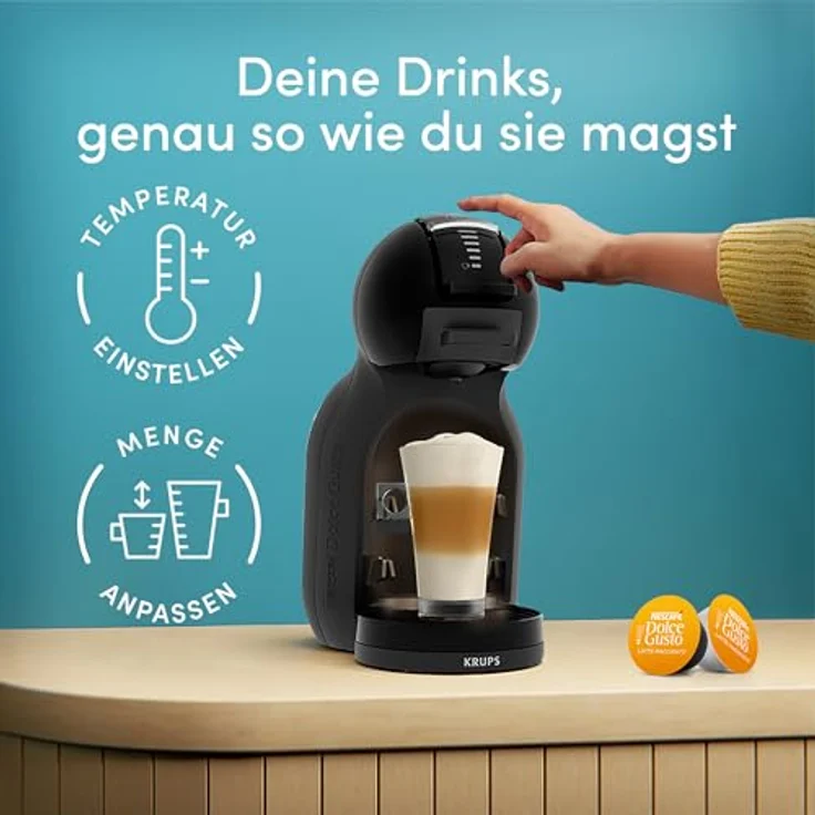 KRUPS NESCAFÉ Dolce Gusto Mini Me 2, Kaffeekapselmaschine mit einstellbarer Temperatur und Menge, über 45 Getränke, kompakt und stylisch, Schwarz, KP1438F0.26 – Bild 4
