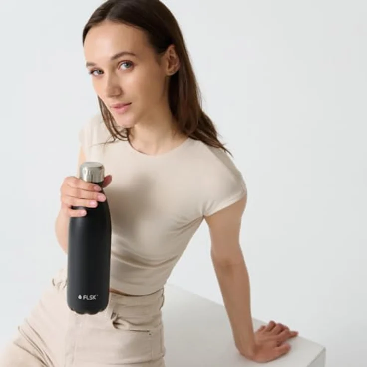 FLSK Trinkflasche I Premium Thermosflasche aus Edelstahl I 100% Auslaufsicher & Kohlensäure geeignet I 24 Std. Kalt & 18 Std. Heiß (black, 750 ml) – Bild 2
