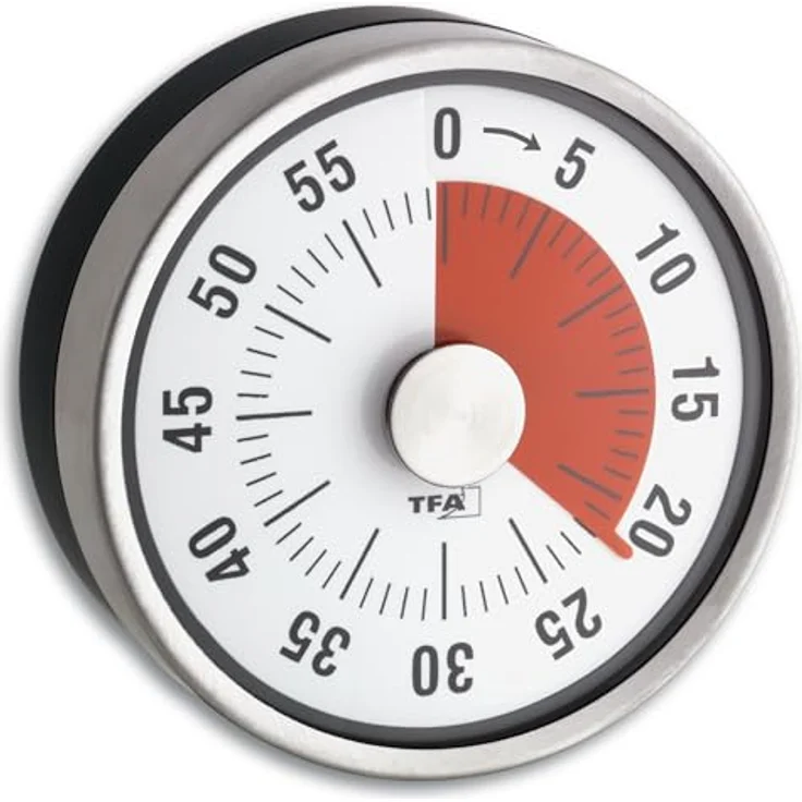 TFA Dostmann Analoger Timer Puck, 38.1028.10, Eieruhr, Küchentimer, mechanisch, zum Aufdrehen, magnetisch, grau – Bild 2