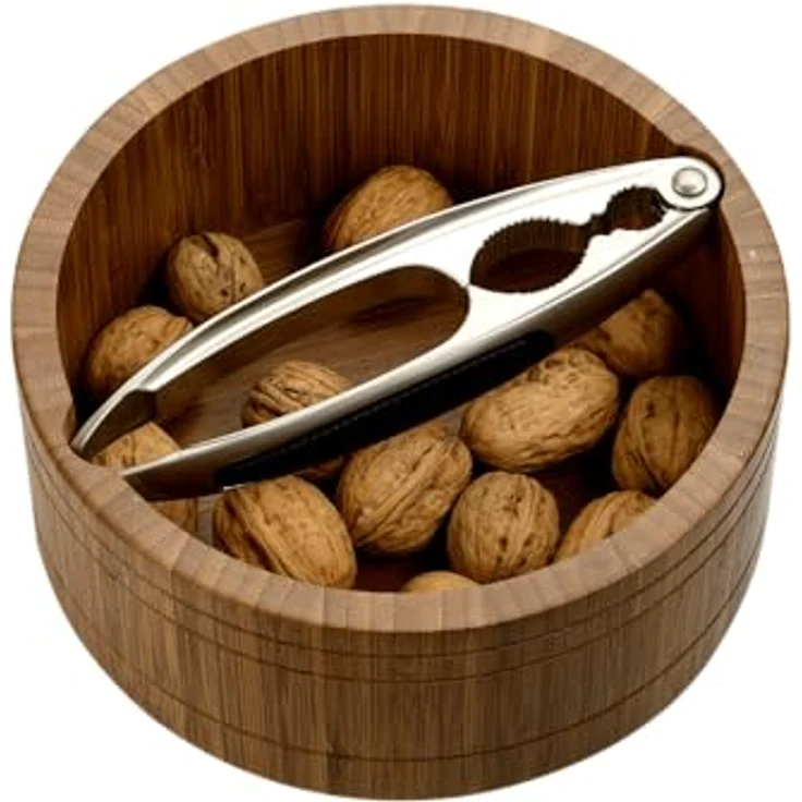Kesper Nussschale mit Nussknacker, Bambus & Edelstahl, Ø 17 cm/Höhe: 7 cm, Braun & Silber – Bild 1