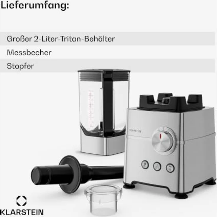 Klarstein Kraftpaket Pro Hochleistungsmixer – 2000 W, 30.000 U/min, 2-Liter-Behälter, 6 Edelstahlklingen, Silberfarben – Bild 7