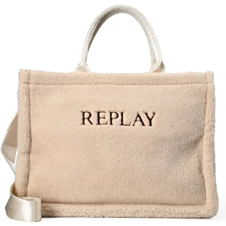Replay Shopper Tasche 39 cm, 100% Polyurethan, beige, Einkaufstasche