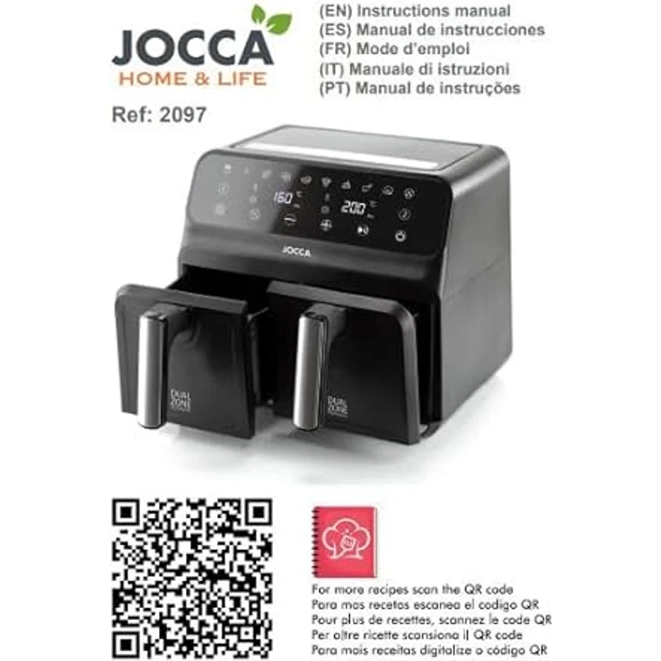 Jocca Doppelte ölfreie Fritteuse 4L + 4L, Heißluftfritteuse in Schwarz mit LED-Display, 1700 W – Bild 2