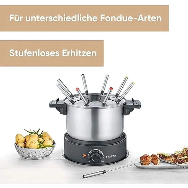 Severin FO 2470 Fondue, 1500W, 8 Fonduegabeln, regelbarer Thermostat – Bild 2