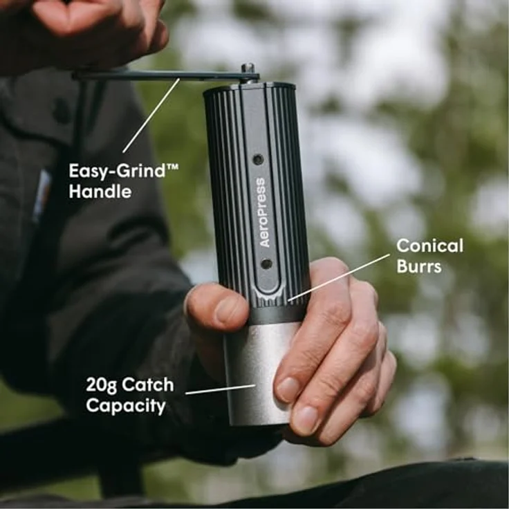 AeroPress Manuelle Kaffeemühle, Tragbare Handmühle mit titanbeschichteten Kegelmahlwerken, 60 Mahlgradeinstellungen, Kompakte Reisekaffeemühle für AeroPress, Espresso, French Press, Moka-Kanne – Bild 3