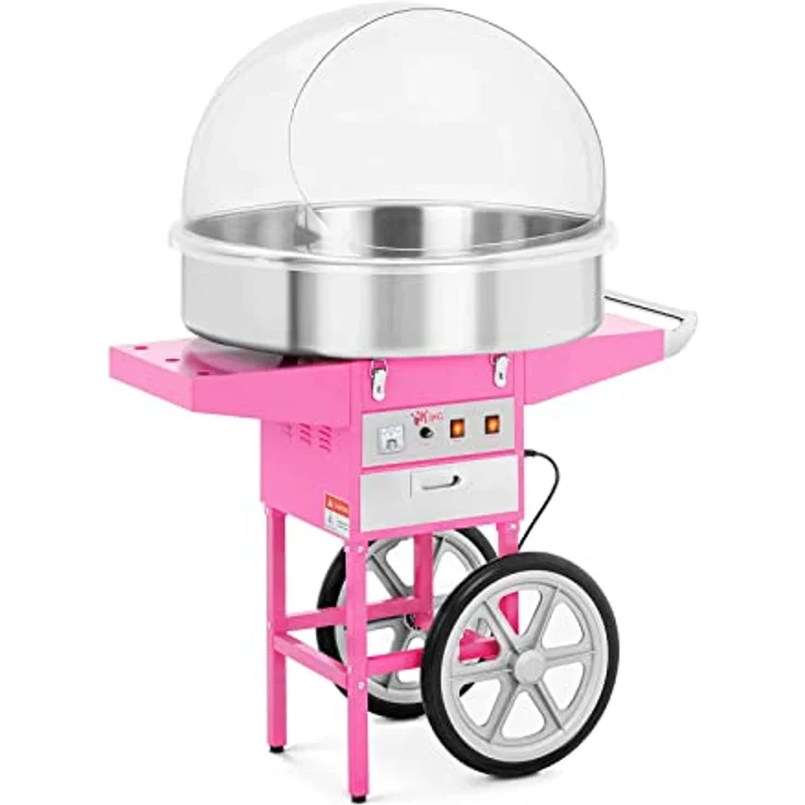 Royal Catering RCZC-1200XL Zuckerwattemaschine XXL Cotton Candy Maschine mit Wagen und Abdeckhaube Spuckschutz (Ø 72 cm, 1.200 W, 1 Einheit / 60 s, inkl. Zubehör) Pink – Bild 1