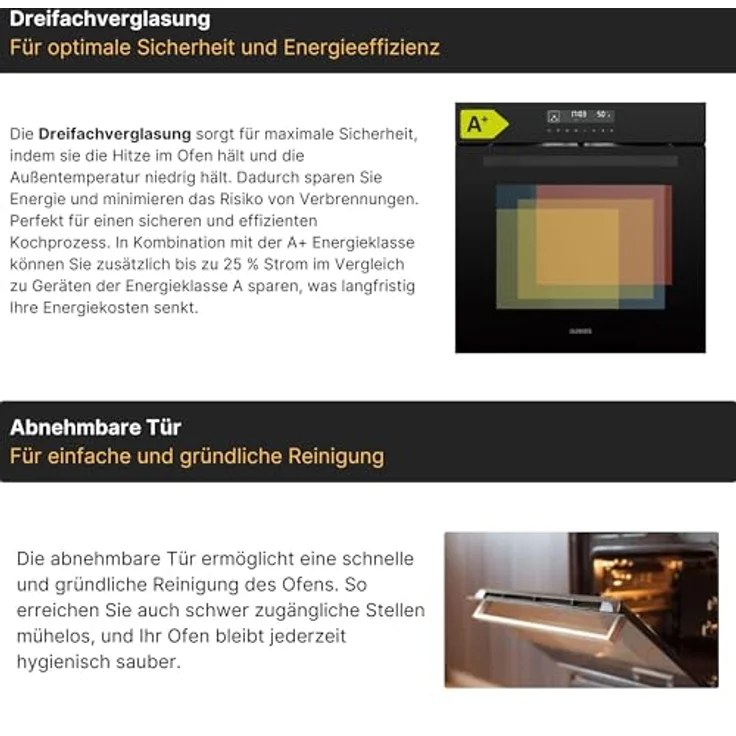 KB ELEMENTS Einbaubackofen 60 CM, Airfryer-Funktion, 15 Funktionen, Full Touch Display, AQUA CLEAN, 73 L Garraum, EEK A+ – Bild 5