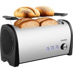 Steinborg XXL Langschlitztoaster 4 Scheiben, Edelstahl mit Brötchenaufsatz, blauer LED-Beleuchtung und automatischer Abschaltung