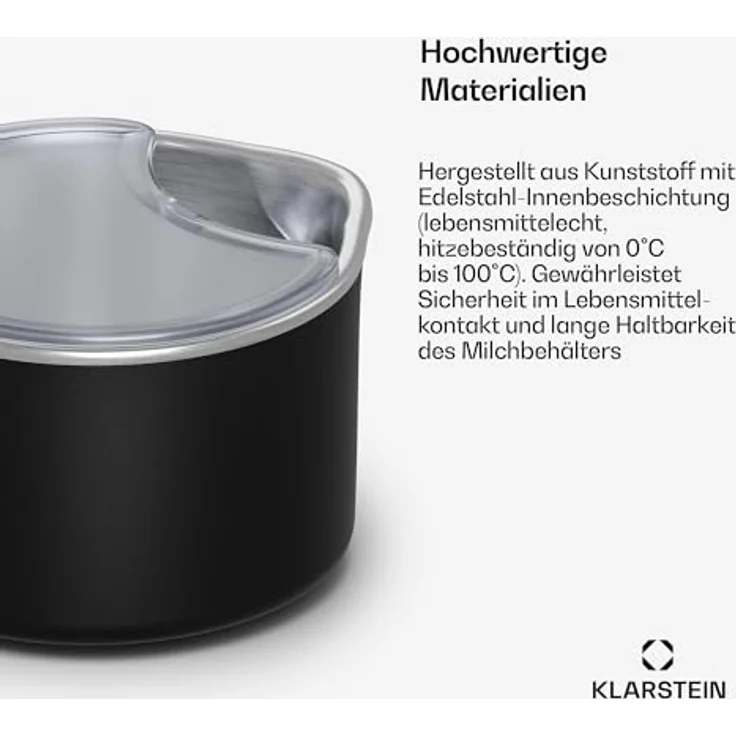 Klarstein Marcia Touch Milchbehälter, 1.2L Edelstahl, spülmaschinenfest, hygienisch & robust, mit Deckel für Pflanzendrink – Bild 5