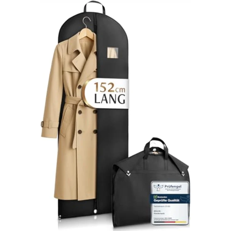 Bruce.® Kleidersack Lang 152x60 cm, Atmungsaktive Kleiderhülle für Mantel, Kleid & Kostüm, 120 GSM Materialstärke, Kleiderschutzhülle für Aufbewahrung & Reise, Schwarz – Bild 1