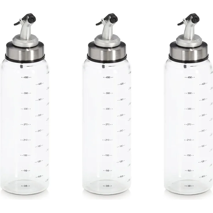 Zeller Present Menage-Set Essig-/Ölflasche, 3-tlg., Glas und Metall, präziser Ausguss, 500 ml