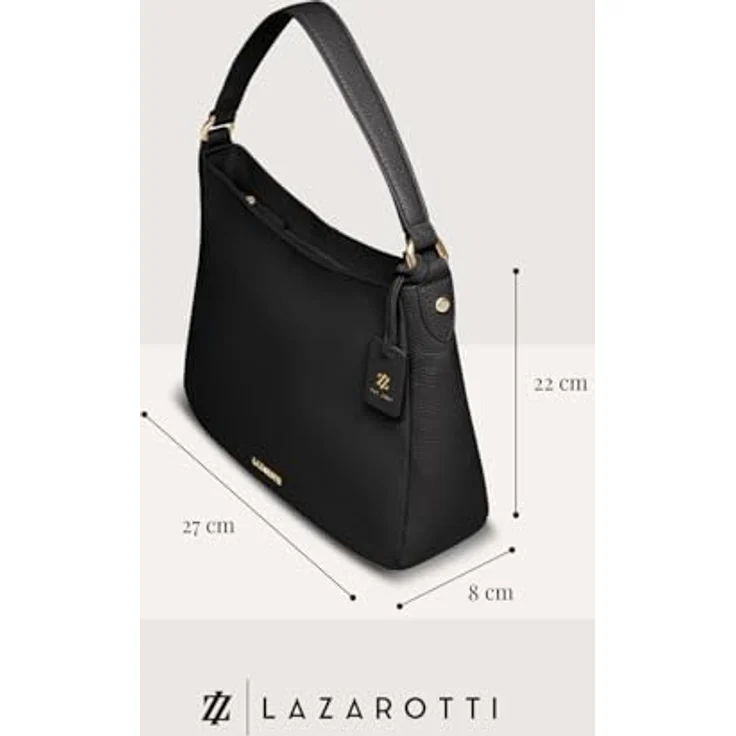 Lazarotti Bologna Leather Hobo Schultertasche, 27 cm, 100% Leder, schwarz – Bild 4
