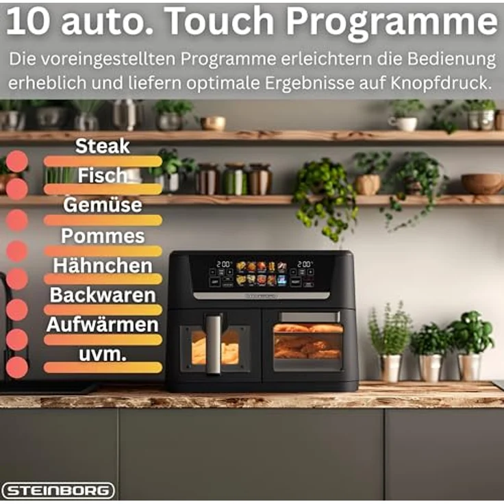 Steinborg® XXL Heißluftfritteuse Dual Zone 14L (8L + 6L), 1700W, 2 Kammern, Digital Display, 10 Programme, 60–200°C, ohne Öl frittieren, spülmaschinenfester Korb – Bild 4
