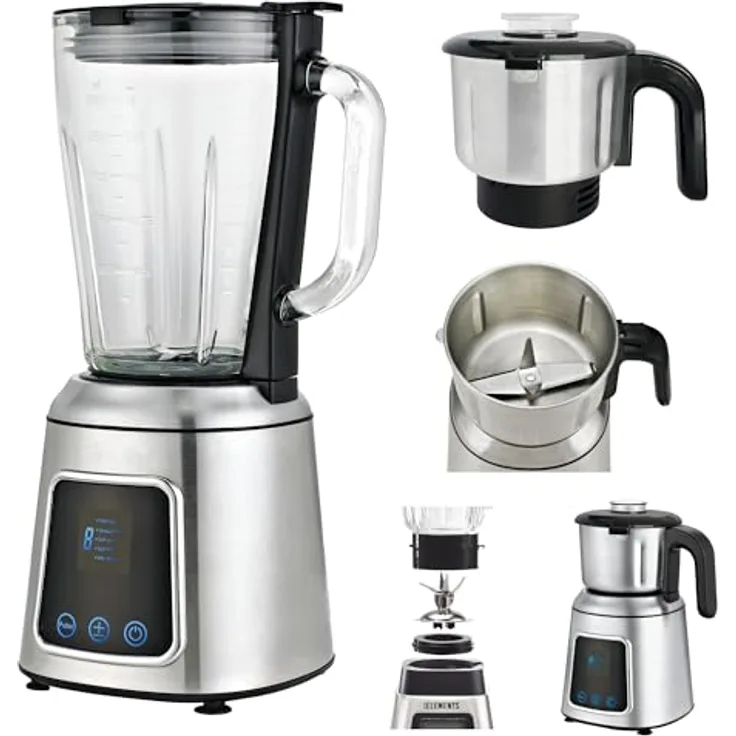 KB Elements Standmixer ELK303G, 600 W Vollkupfer-Motor, 1,5 L Glas-Mixer, Full-Touch-Display mit 5 Geschwindigkeiten, Edelstahlgehäuse