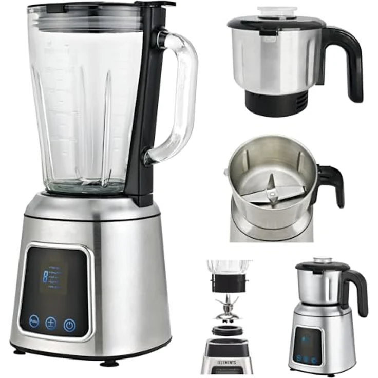 KB Elements Standmixer ELK303G, 600 W Vollkupfer-Motor, 1,5 L Glas-Mixer, Full-Touch-Display mit 5 Geschwindigkeiten, Edelstahlgehäuse – Bild 1