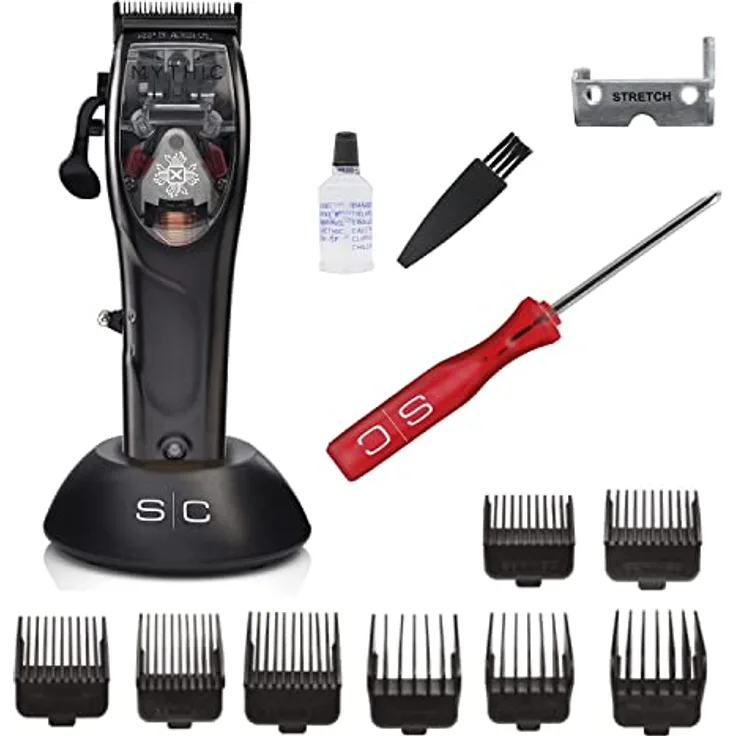 Professioneller Herren-Haarschneider Stylecraft by Gamma Più, Clipper mit Magnetmotor, 180 Minuten Autonomie ohne Kabel, Verstellbare Klinge, 8 Kämme, Klingenständer, Stabiles Metallgehäuse