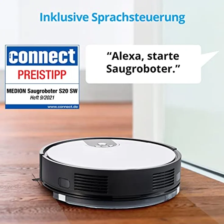 Medion S20 SW Saugroboter mit Wischfunktion, 100 min Akkubetrieb, schwarz-weiß – Bild 2