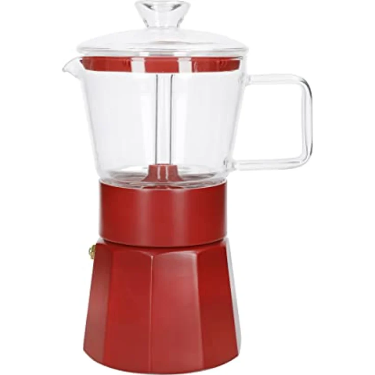 La Cafetière Verona Espressokocher aus Glas, rot, induktionsgeeignet, 6 Tassen, in Geschenkverpackung – Bild 1