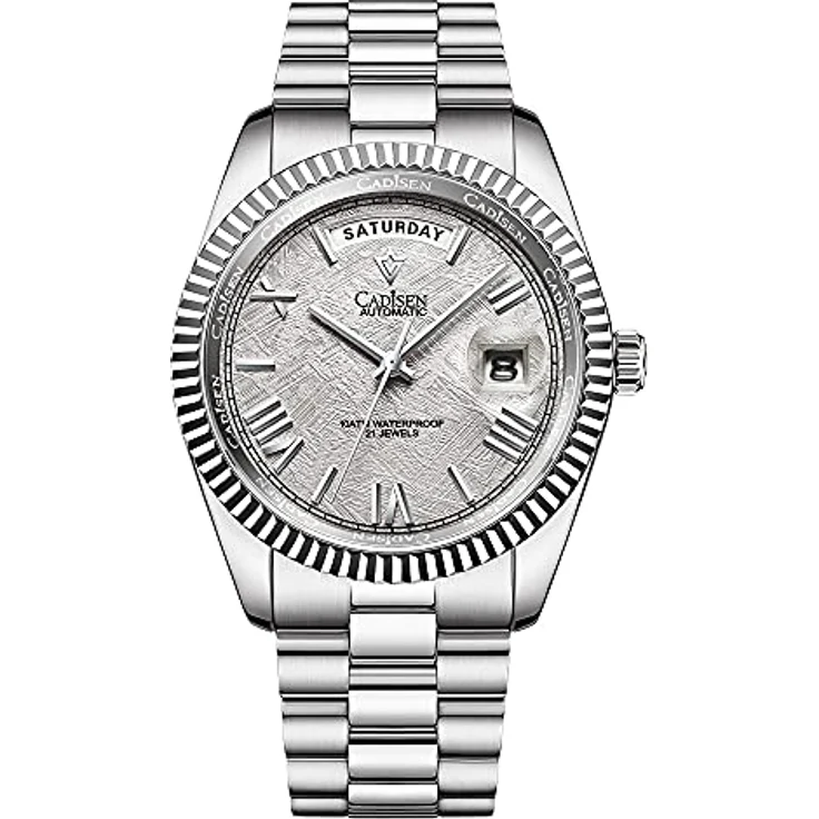 CADISEN MIYOTA 8285 Automatik Uhr Herren, Mechanische Armbanduhr mit Saphirglas, Edelstahlarmband, grau, wasserdicht bis 100 m – Bild 1