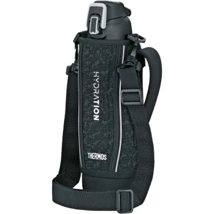 THERMOS ULTRALIGHT STRAP BOTTLE 1,00 l, black mat, Thermosflasche aus Edelstahl, 10 h heiß / 20 h kalt, Isolierflasche mit Hülle und Tragegurt, Thermoskanne extrem leicht, spülmaschinenfest, BPA-Free – Bild 1