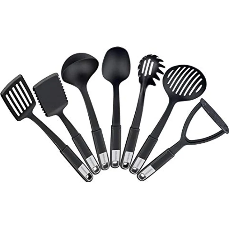 FACKELMANN Küchenhelfer-Set Sense, Kochbesteck aus hochwertigem Kunststoff mit Soft-Touch-Griff, Schwarz/Silber, 7-teilig – Bild 1