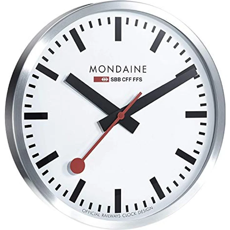 Mondaine - Wanduhr A995.Clock.16SBB 40cm - Bahnhofsuhr in Silber aus gebürstetem Aluminium mit rotem Sekundenzeiger staubbeständig - Hergestellt in der Schweiz – Bild 4