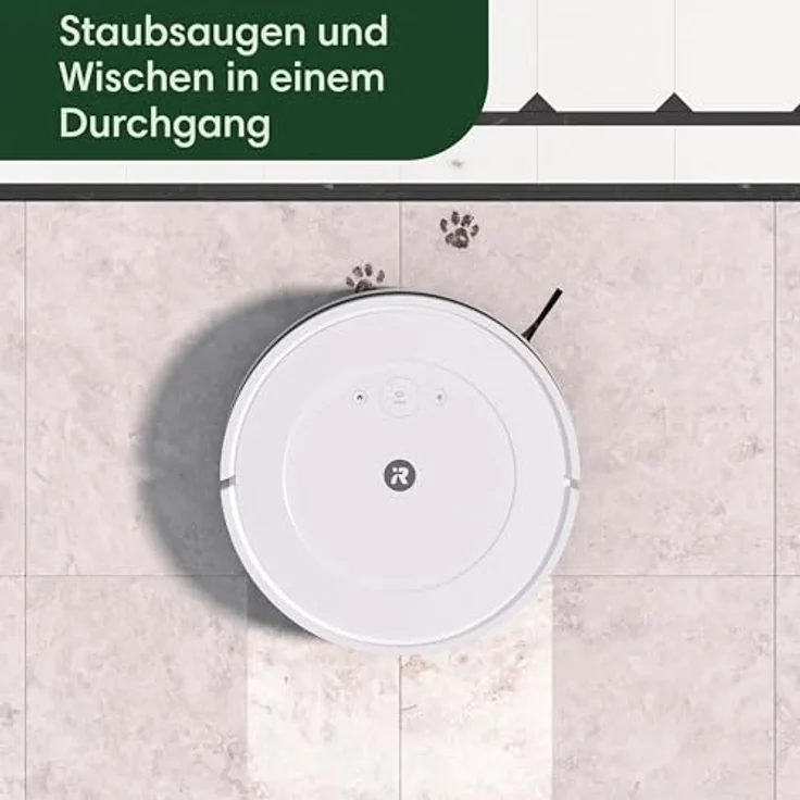 iRobot Roomba Combo Essential Saug- und Wischroboter (Y0112), leistungsstarkes Saugen und Wischen, 4-Stufen-Reinigungssystem, 3 Saugstufen, Spot-Cleaning, steuerbar über App, Tasten oder Sprache, Weiß – Bild 2