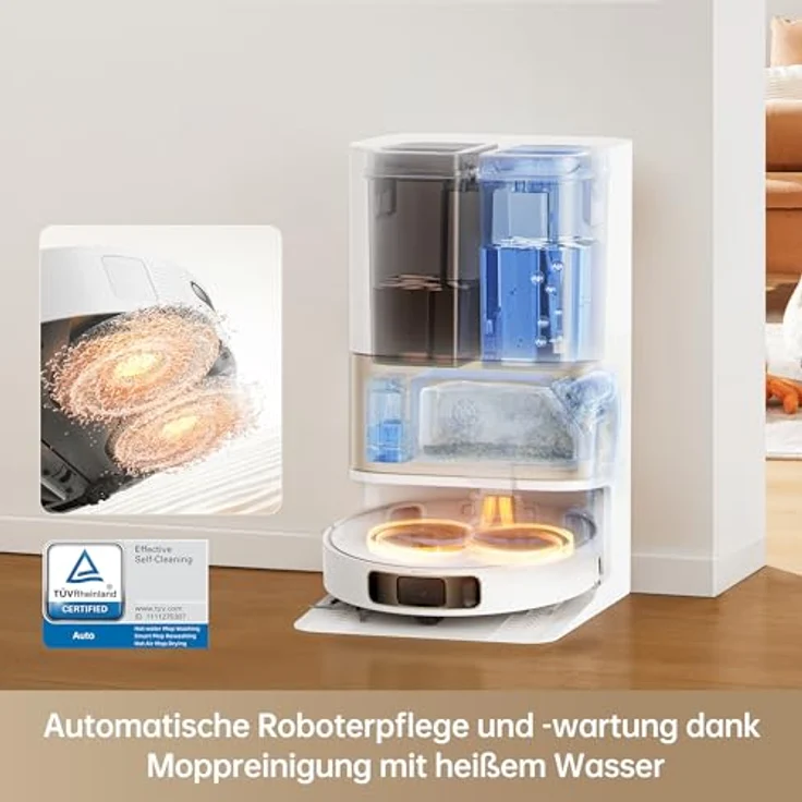 Dreame L10s Pro Ultra Heat Roboter Staubsauger mit Automatische Moppreinigung mit heißem Wasser, Moppverlängerung, 7.000 Pa Saugkraft, Doppelte Mopp- und Bodenreinigung, Teppicherkennung – Bild 3